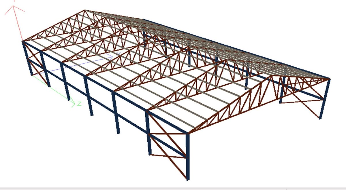 Plan 3D modélisation charpente métallique hangar industriel