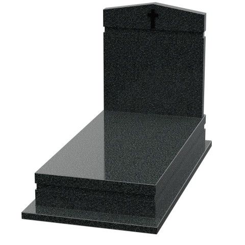 Pierre tombale double granite gris et noir avec stèle arrondie