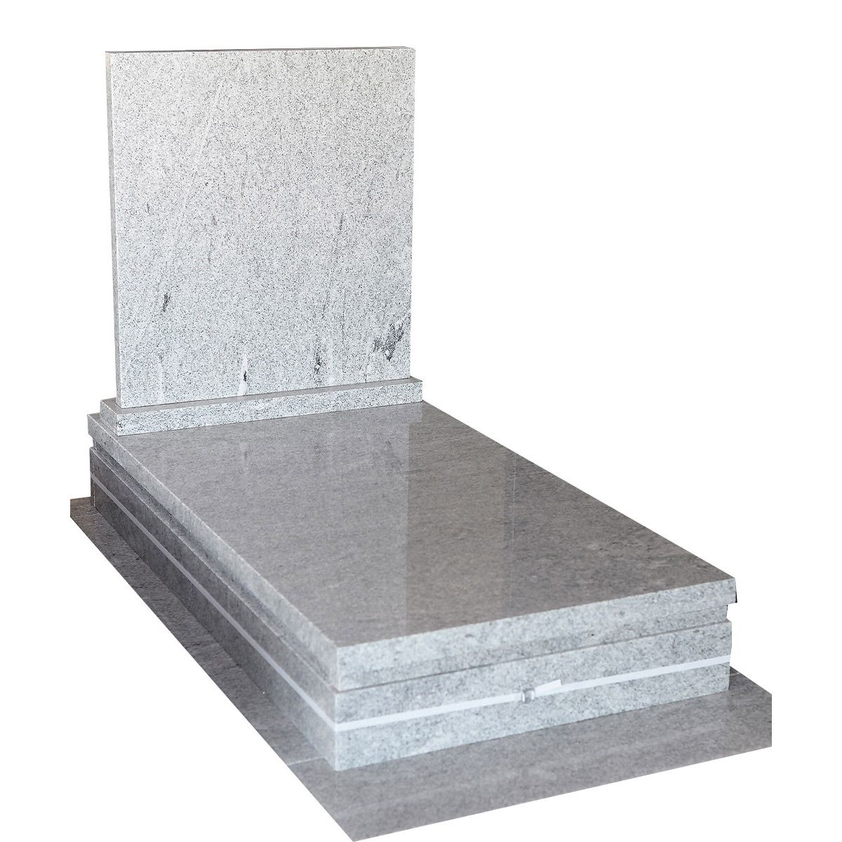 Pierre tombale granite gris clair avec stèle rectangulaire sobre