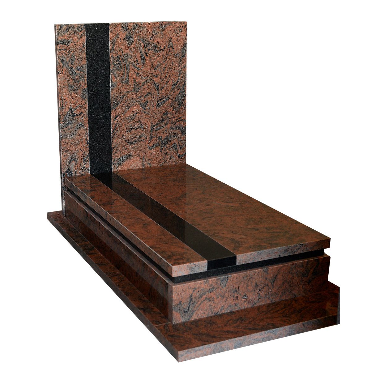 Pierre tombale granite rouge brun avec bande noire centrale